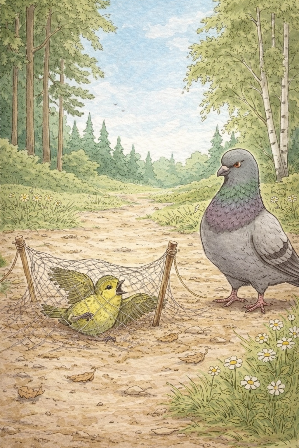 Голубь смеется над Чижом в западне