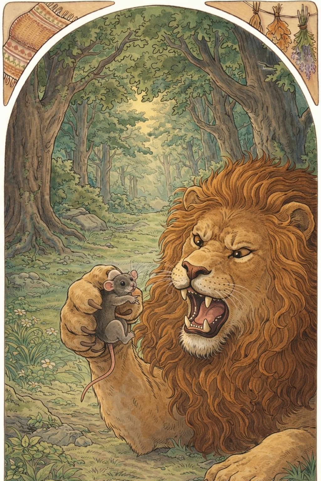 Лев поймал мышь в лапу