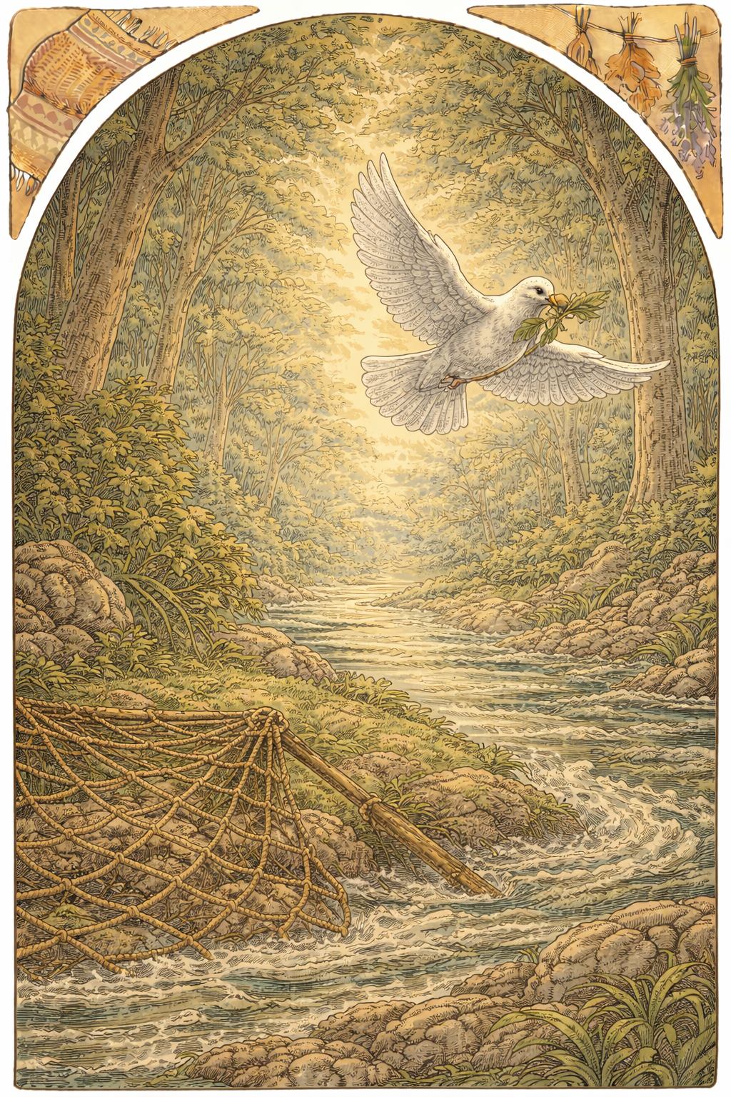 Голубка улетает от упавшей сети