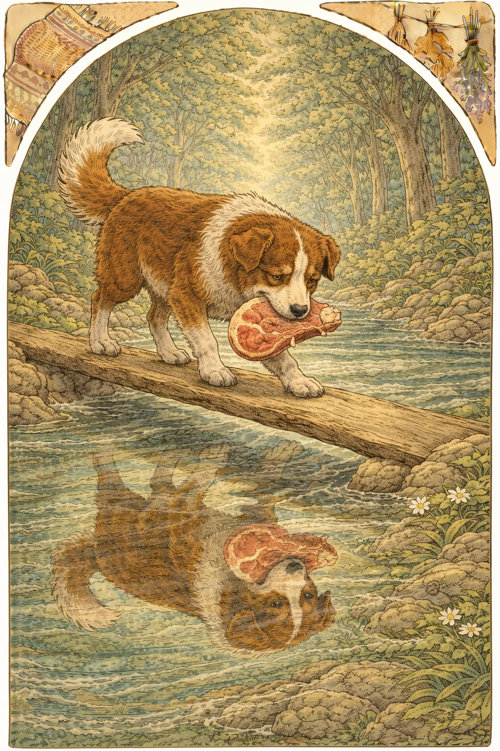 Собака видит отражение с мясом