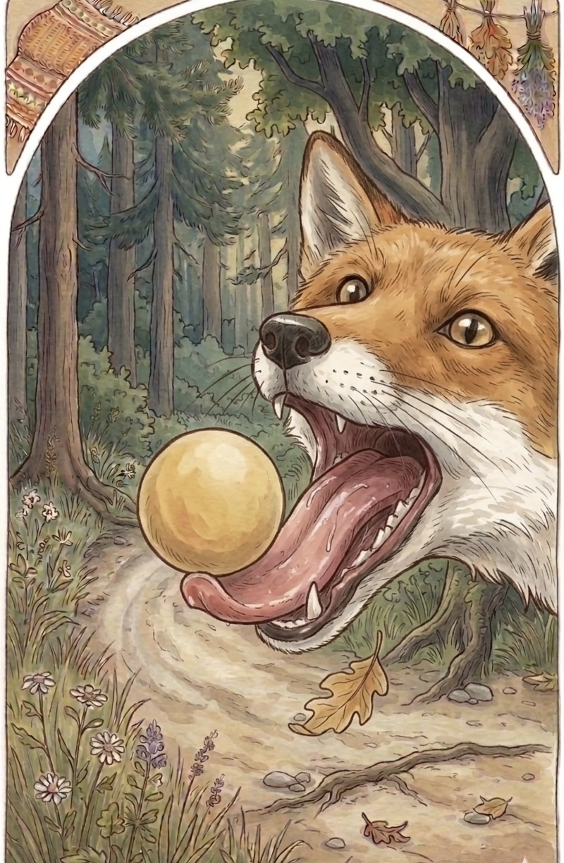 Колобок оказался перед лисьим языком