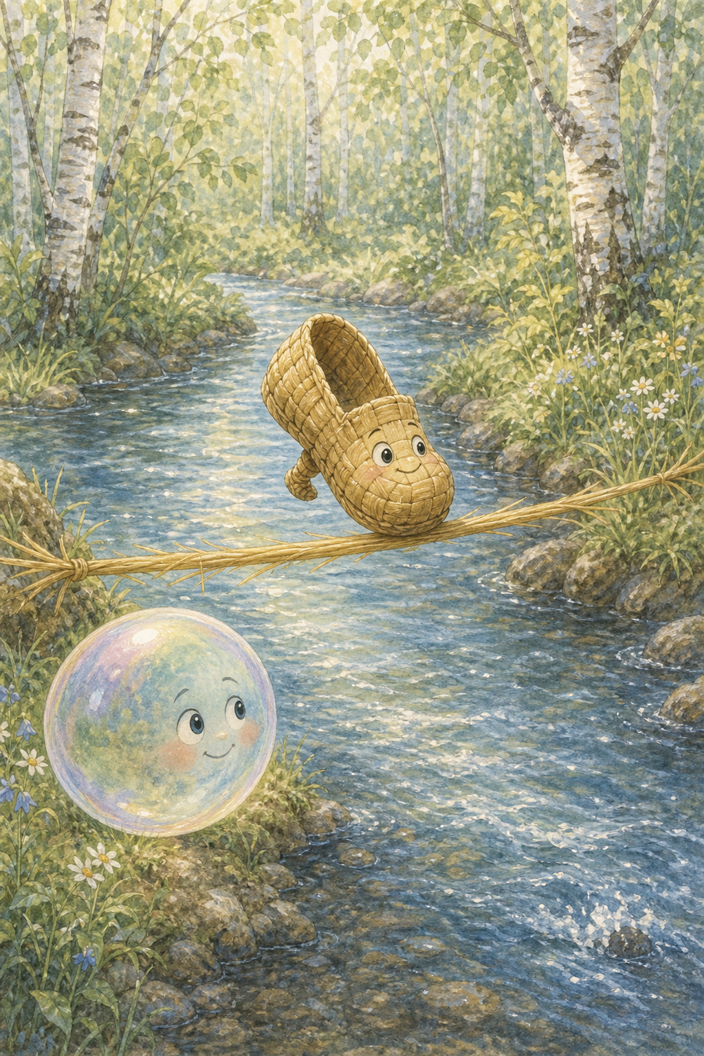 The Bast Shoe carefully walking across the river on the Straw