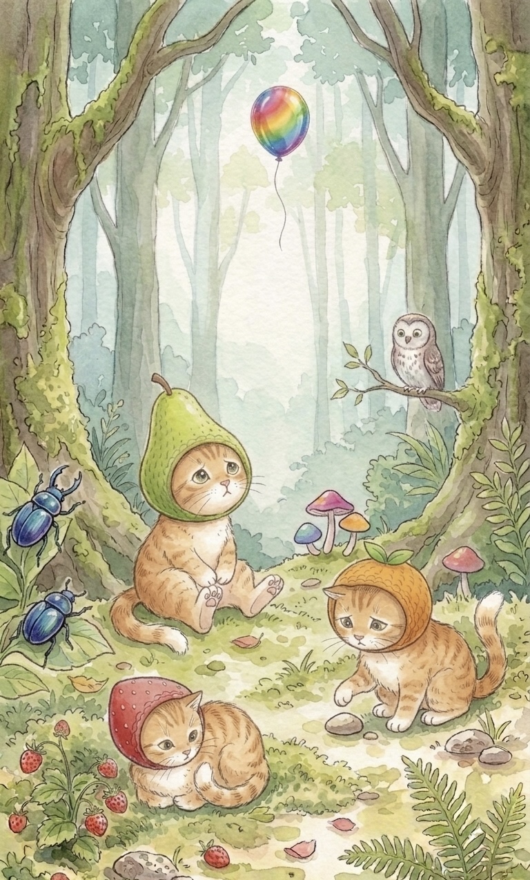 Котята бегут за радужным шариком