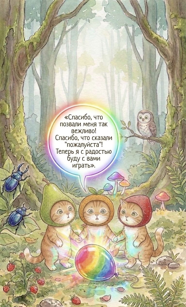 Радужный шарик отвечает котятам