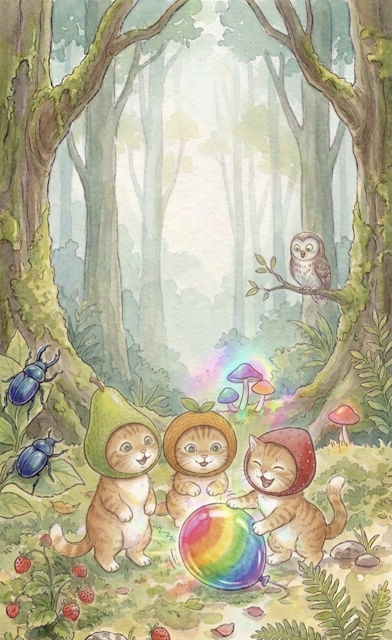 Ягодка играет с радужным шариком