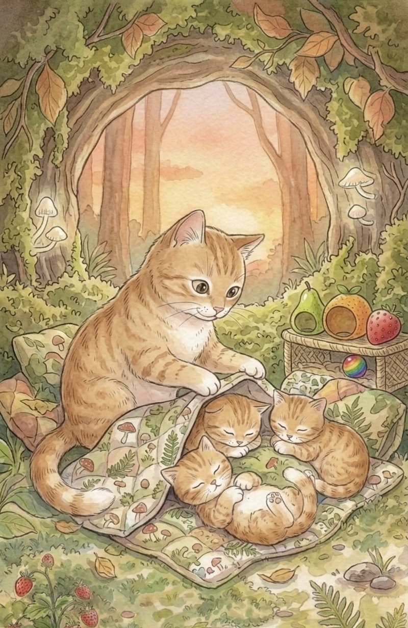 Котята вспоминают вежливые слова перед сном