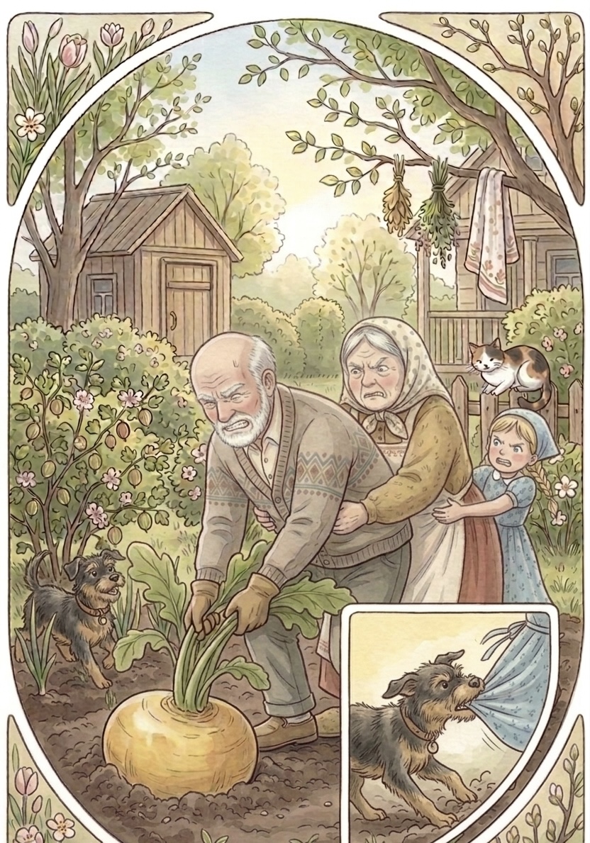 Zhuchka helps the whole family pull the turnip