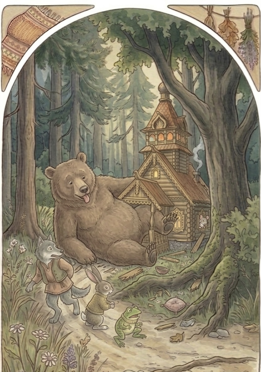 The bear accidentally breaks the little teremok