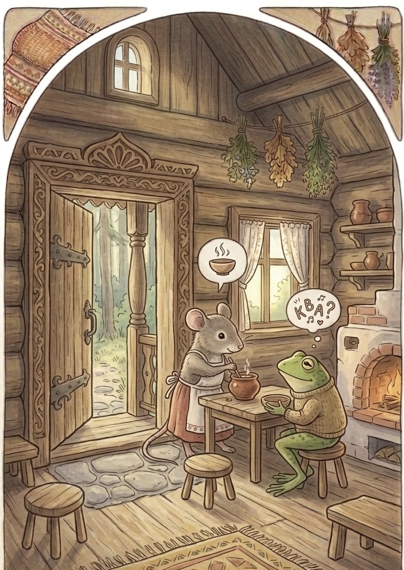 The mouse and frog drink tea in the teremok